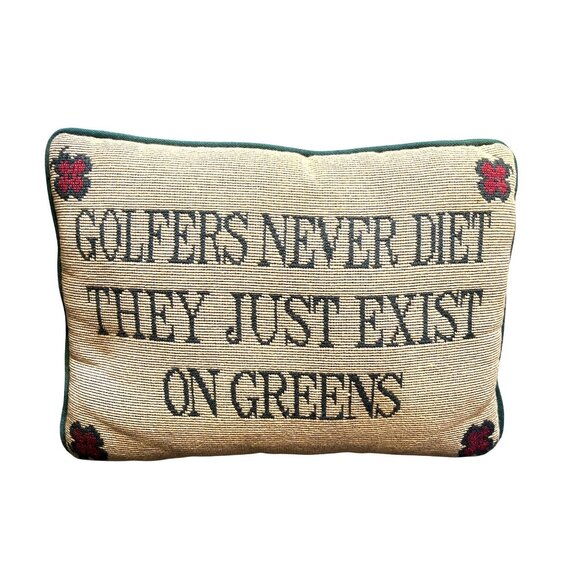 Golf-Themed Rectangular Needlepoint Pillow With "Golfers Never Diet" Quote Green - Picture 1 of 5